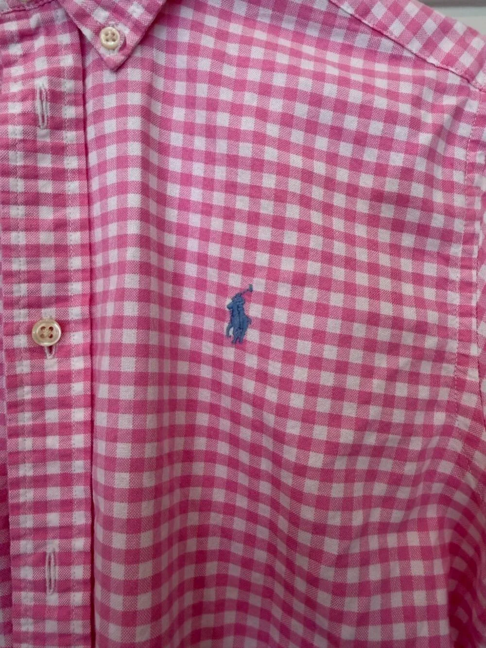 Ralph Lauren Boy's Button Down Dress Shirt | Size L (14-16) | Pink and White
